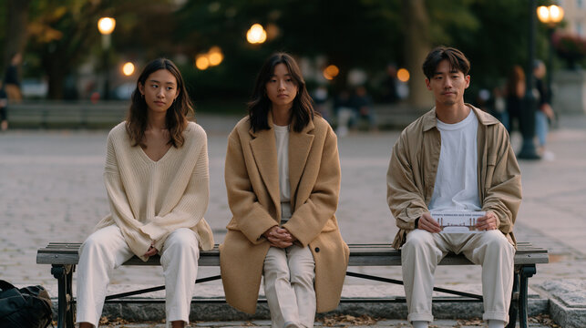 Two estranged siblings sitting at opposite ends of a park bench, a family mediator beside them holding a laminated trust bridge connection visual aid, the quiet desolate setting of an off-season pub