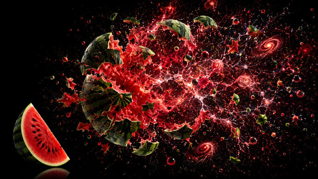 Surreal Exploding Watermelon Universe Tropical Fruit Big Bang Creative Food Advertising Concept Art