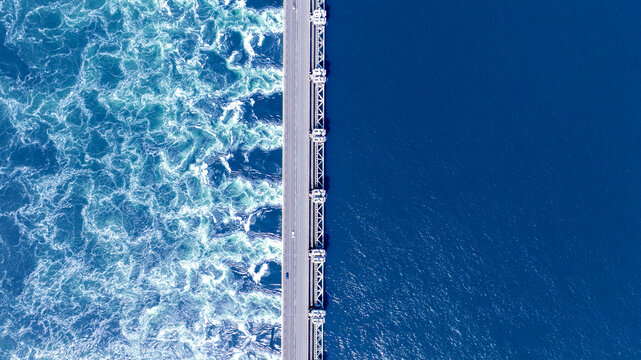 Aerial View of Oosterscheldekering Storm Surge Barrier, Netherlands