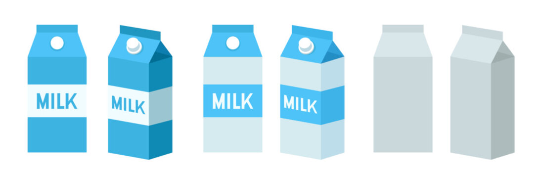 Milk Carton Icons Set. Aseptic Carton Packaging. Set of vector 3D isometric icons.