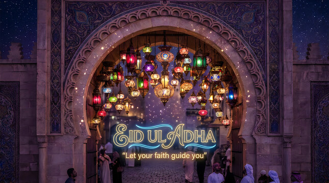 Beautiful mosque interior arches background for Eid ul Adha with holy light and islamic architecture for religious prayer and spiritual growth wallpaper for eid mubarak backdrop design