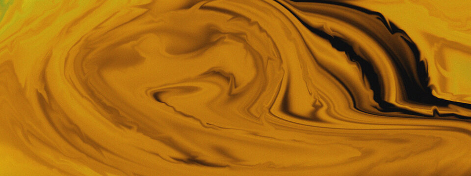 Abstract liquid marble texture with swirling patterns of golden yellow, ochre, amber, and deep black ink, creating a fluid, organic motion effect