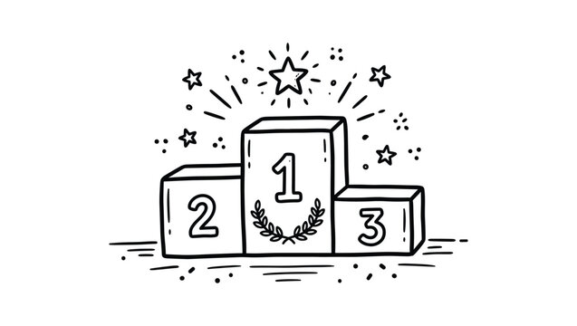 Labour Day Winner Podium First Second Third Place Hand Drawn Doodle Black White Vector Illustration