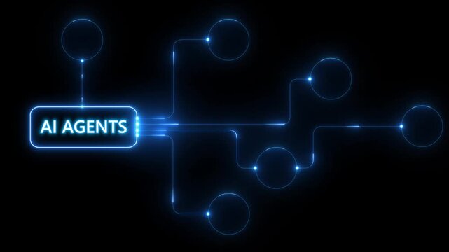 AI Network with Central Agent Flow and Connected Hexagonal Nodes artificial intelligence. ai agents neon tool box Businessman use artificial intelligence.