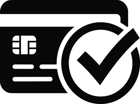 A black icon showing a credit card with a check mark indicating successful payment or valid transaction