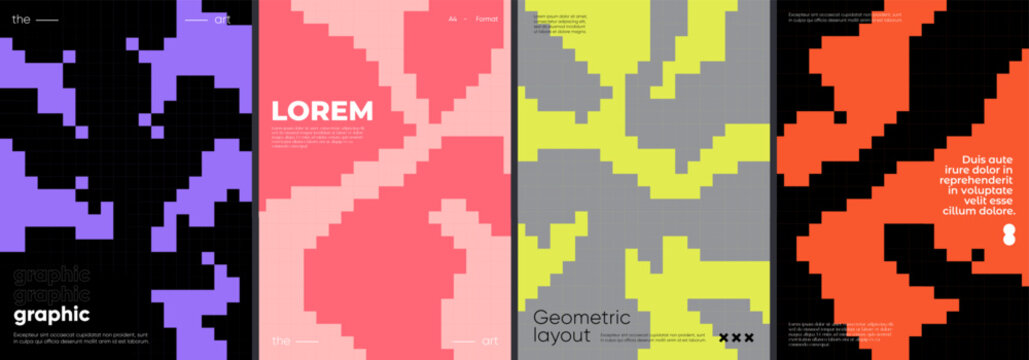 Asbtract posters with pixelated patterns design.
