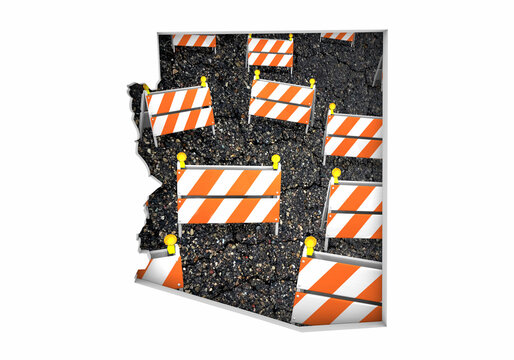 Arizona AZ State Map Road Construction Project Traffic Signs Barriers Barricades 3d Illustration
