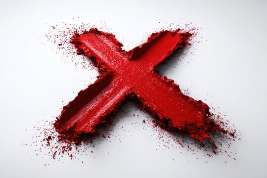 Graphic red spray pattern in the shape of an X against a clean white backdrop
