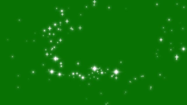 Glowing white glitter stars trail, magic sparkle dust line, fairy light shimmer motion, magic sparkles glitter line stars, magic dust, pixie dust path, Christmas stars isolated on a green screen. 4k