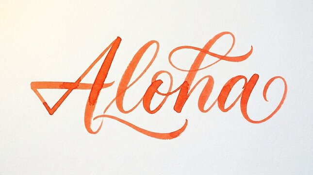A handwritten orange cursive text reading Aloha on a plain white background