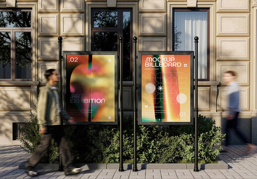 Banner Stand Mockup Vertical With Pedestrians