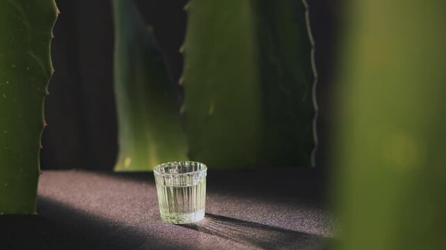 Aloe vera tequila shot glass drink