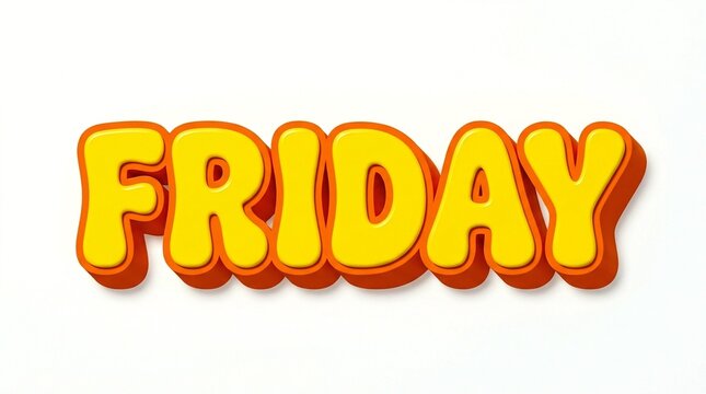 A vibrant and playful text graphic spelling out the word 'Friday' in bold yellow letters.