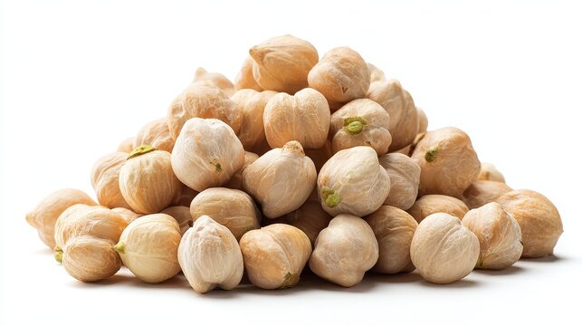 Isolated chickpeas mound with crisp texture on white seamless background
