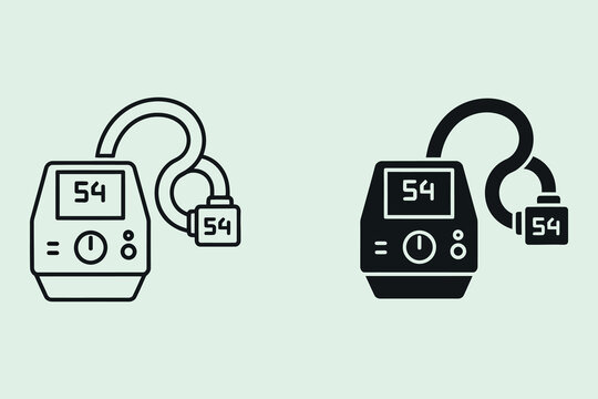 A set of two medical pressure monitor featuring a digital display showing the number 54, presented in both outline and solid black styles for healthcare and diagnostic applications