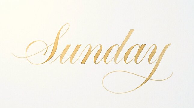 The word 'Sunday' written in elegant gold cursive lettering on a plain white background