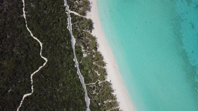 Flight over beach in Hal moon cay Bahamas 