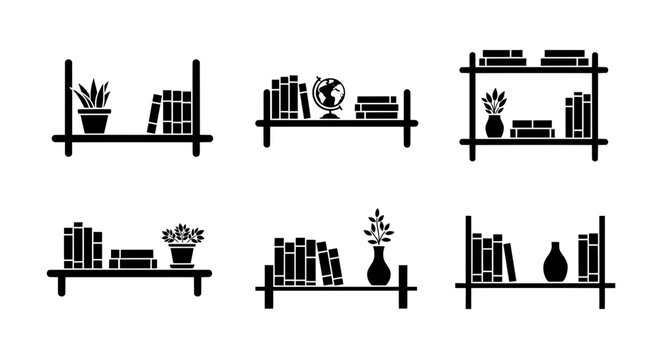 Bookshelf Icon Collection &ndash; Vector Bookshelf Silhouettes