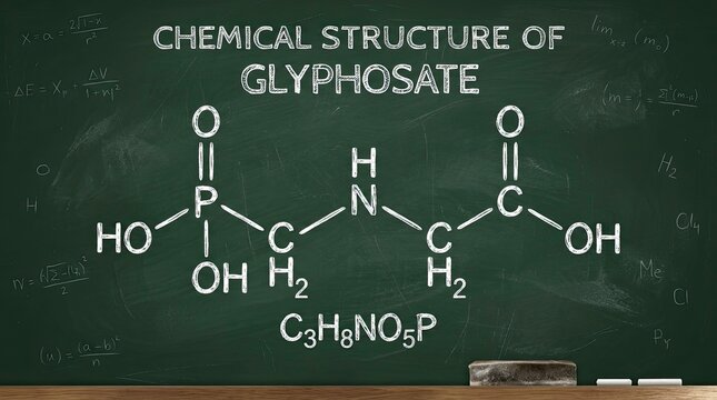 Chemical Structure of Glyphosate on Blackboard in Classroom Setting
