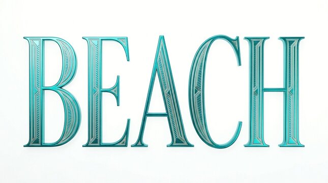 The word 'BEACH' written in a decorative, icy blue typographic style