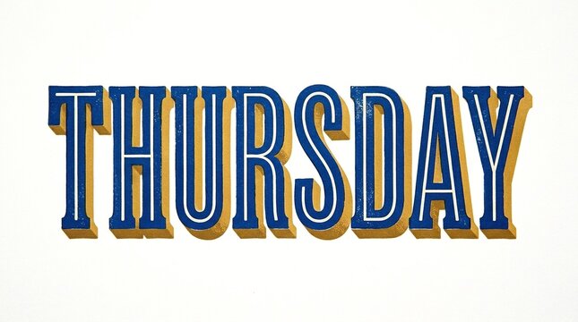Bold and colorful text graphics spelling the word Thursday in blue and yellow shades