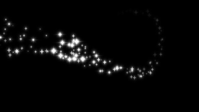 Sparkling star blast glitter animation, white twinkling dust trail, magic sparkles glitter line stars, magic dust, pixie dust path, Video Editing black Screen Stock, Slow Motion. 4k video