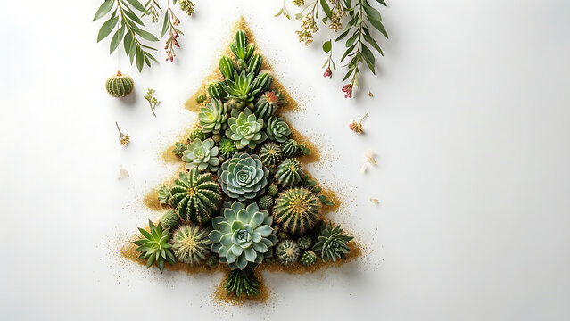 Sapin de No&euml;l en succulentes vertes et grises isol&eacute; sur fond blanc
