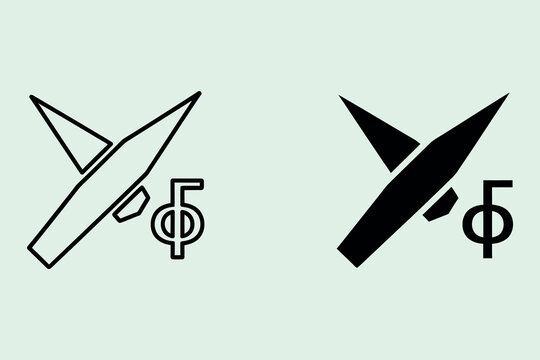 Minimalist featuring abstract geometric shapes and the greek letter phi symbol in both outline and solid black styles on a light green background