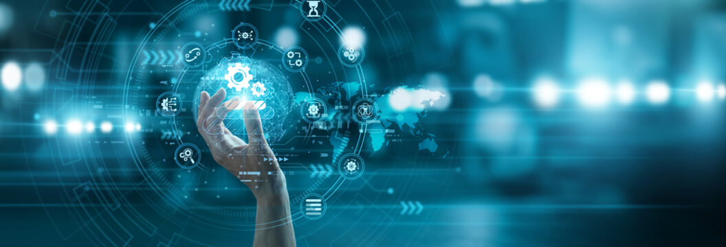 Manager hand hold active WORK IN PROGRESS icon tracking global project status milestones maintaining efficiency standards. Continuous improvement cycle for corporate success.