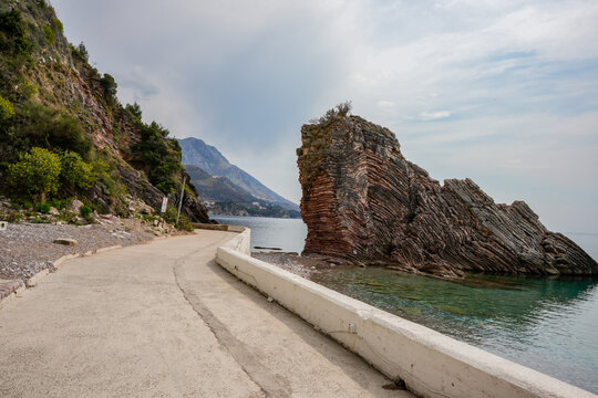 Health Trail Along the Sea with Mountains and Cliffs in Rafailovici, Montenegro