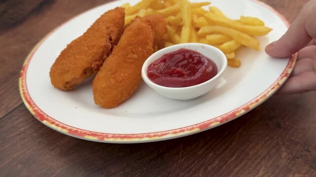 Serving a Plate of Fried Chicken Tenders and French Fries