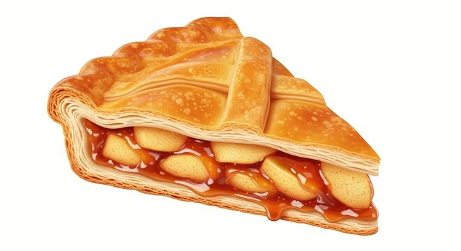 A slice of freshly baked apple pie with golden crust and rich filling