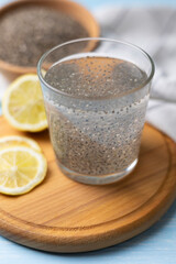 Preparing Chia Gel For Drinks. Suspended Chia Seeds In Water With Gel Formation Captured Visually