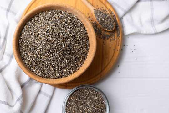 chia seeds on a color background. Useful supplements, super food, healthy food, veggie
