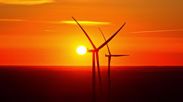 Wind turbines silhouetted against the bright sun, generating clean and sustainable electricity