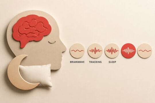 Paper cutout head silhouette with brain and moon symbol for sleep tracking and wellness concept