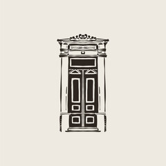 Neoclassical Narrow Door Decorative Cornice Hand Drawn Ink Sketch © KozyPlace