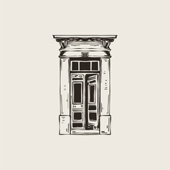 Wide Double Door Classical Cornice Hand Drawn Vintage Ink Sketch © KozyPlace