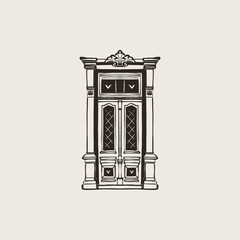 Classical Double Door Decorative Cornice Hand Drawn Vintage Sketch © KozyPlace