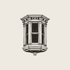Fototapeta premium Baroque Bay Window Ornate Pediment Hand Drawn Vintage Illustration