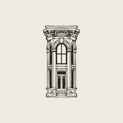 Fototapeta premium Neoclassical Arched Window Columns Decorative Hand Drawn Ink Sketch