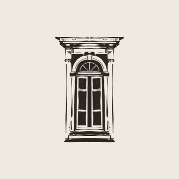 Tall Classical Door Arched Transom Window Hand Drawn Architecture