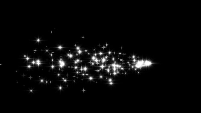 Glitter sparkle stars animation, magic dust particle trail, blast line shining comet trace with glare effect, shimmer effect overlay, Slow Motion, Cinematic, black Screen Background. 4k video