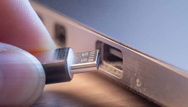 USB-C Connector Misalignment at Insertion Threshold in Macro Technology Compatibility Concept