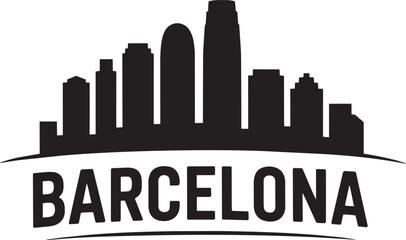 Barcelona skyline silhouette with city name text in bold typography on white with city view urban © MDSHOFIQUL