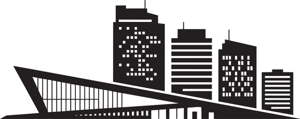 Obraz premium City skyline with modern buildings and architecture on a in solid style with high on white cityscape
