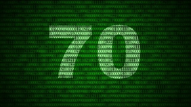 Digital number seventy high-tech animation with green matrix binary code background for cyber security, data streaming, or futuristic countdown and timer display concept.