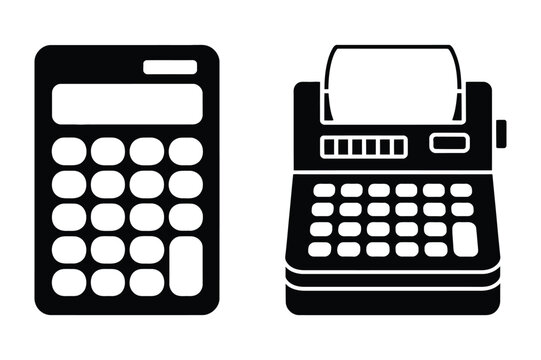Vector illustration of a modern calculator and an old-fashioned adding machine