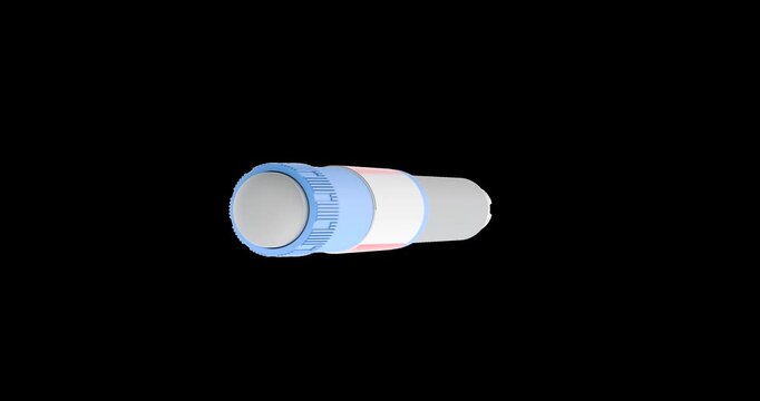 Semaglutide injection pen rotation animation seamlessly loopable. 3D rendering isolated on transparent background