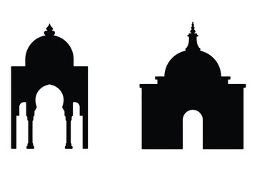 Two black silhouette illustrations of architectural domes with architecture © Sadek